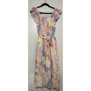 Gap Print Flutter Sleeve Midi Dress Cottagecore Coastal Beachy Resort Vacation M